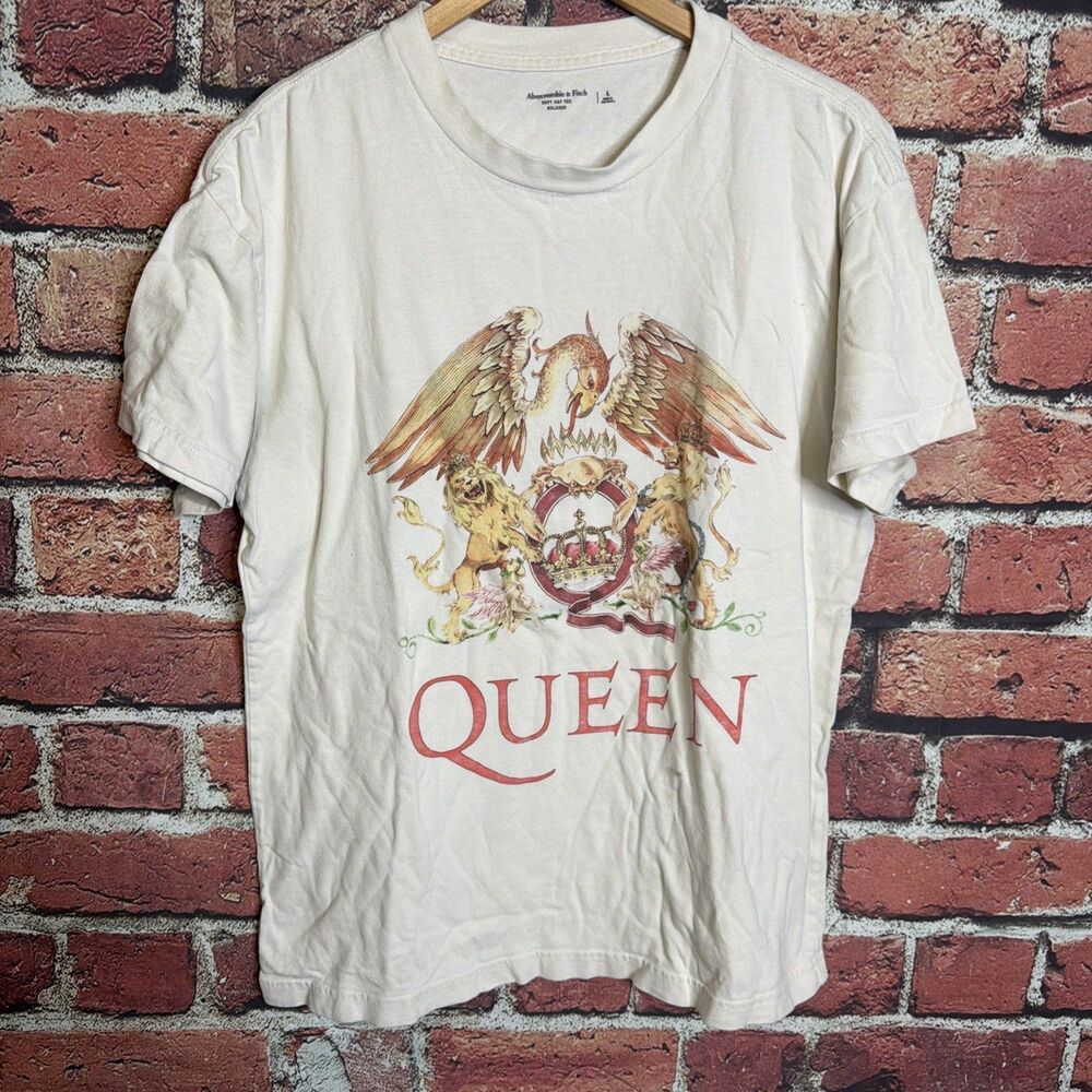 Abercrombie & Fitch Men Shirt L Beige Graphic Queen Crest Soft A&F Collection